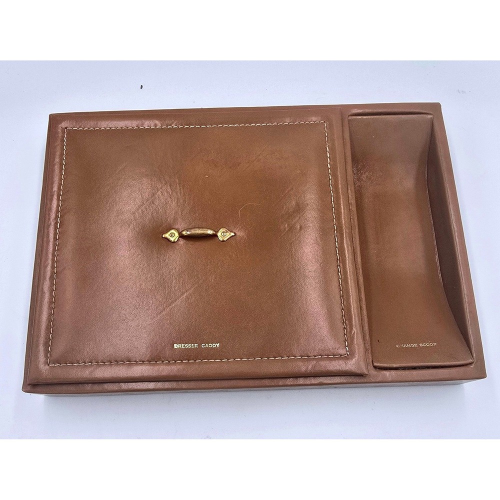 Vintage Patent Leather Dresser Caddy Organizer Tray Change Scoop Jewelry‎ Valet